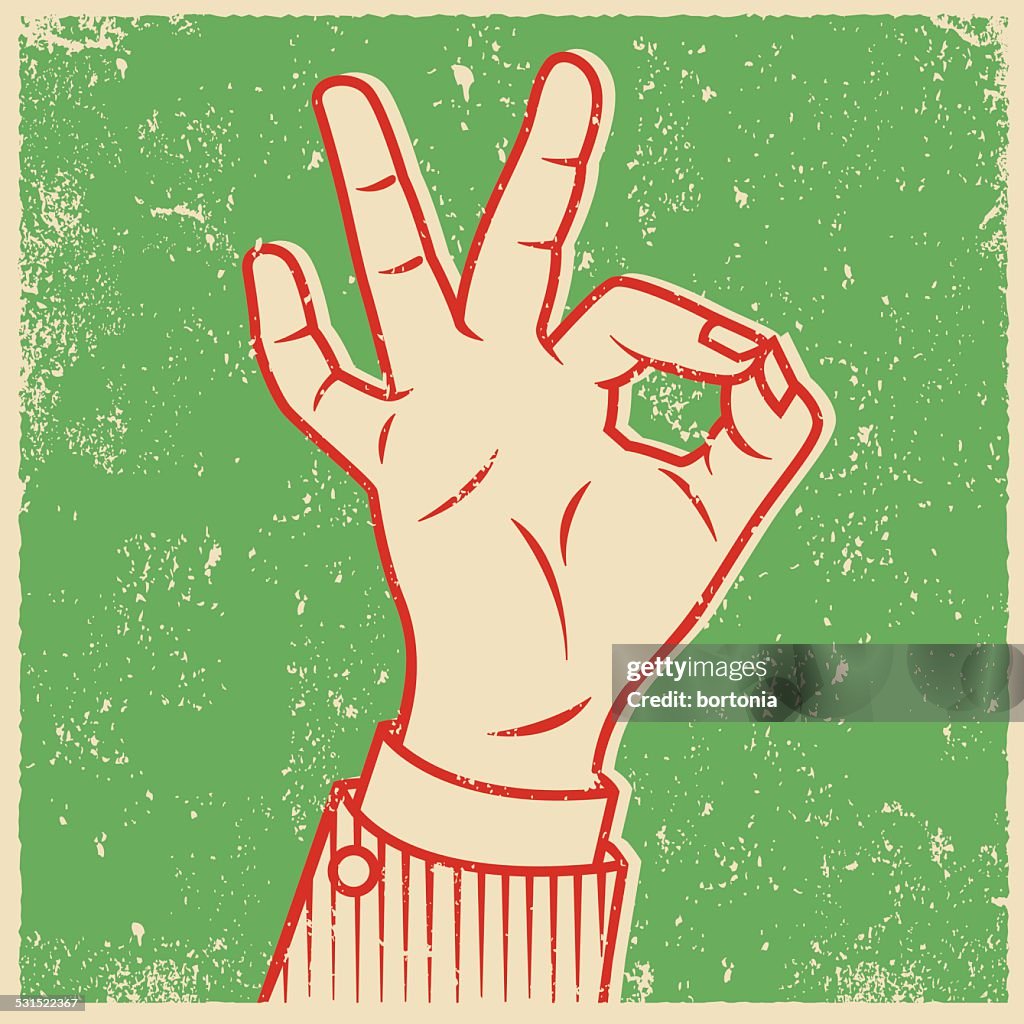 Print Ok Sign Retro Screen Print Hand Giving The Ok Sign High-Res Vector Graphic ...