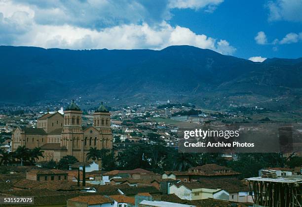 The Metropolitan Cathedral of Medellin in Bolivar Park , Medellin, Colombia, South America, circa 1965.