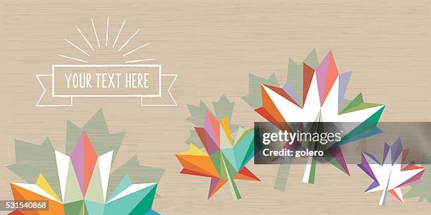 abstract flat colorful fall background with vintage badge - maple leaf pattern stock illustrations
