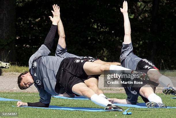 Jens Lehmann goalkeeper of Germany is seen in action during the training session of the German National Team for the FIFA Confederations Cup 2005 on...