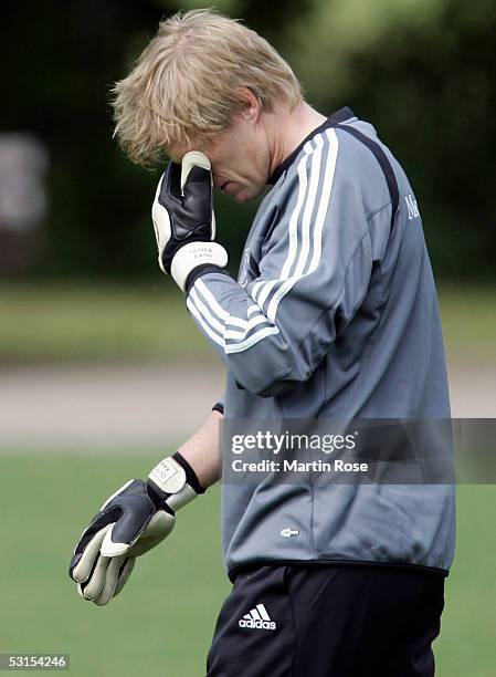 Oliver Kahn goalkeeper of Germany reacts during the training session of the German National Team for the FIFA Confederations Cup 2005 on June 27,...