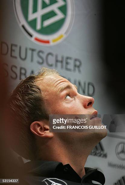 German midfielder Fabian Ernst gives a press conference, 27 June 2005 at the Leipzig railway station, two days before the Confederations cup 3rd...