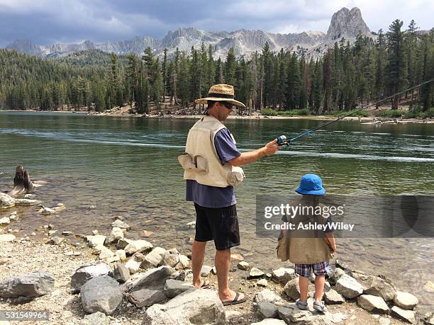 father's day fishing adventure in mountains - learn to lead stock pictures, royalty-free photos & images