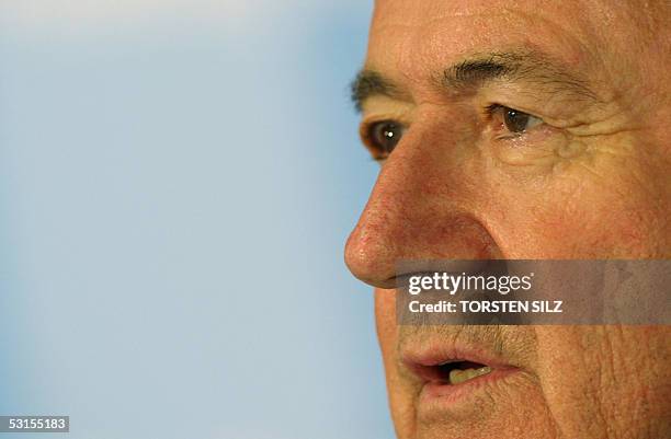 Germany: FIFA President Joseph Blatter gives a press conference in Frankfurt 27 June 2005 to present a statistical wrap-up after the 2005 FIFA...