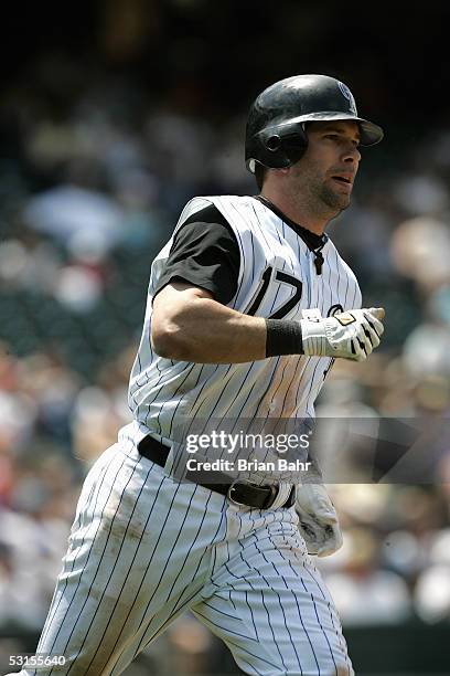 Todd Helton of the Colorado Rockies runs the bases during the game with the Kansas City Royals on June 26, 2005 at Coors Field in Denver, Colorado....