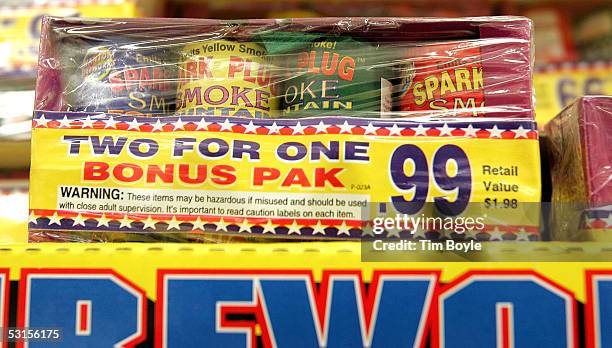 Legal firework paraphernalia is displayed at a Kmart store June 27, 2005 in Chicago, Illinois. Consumers are picking up last minute sales on Fourth...