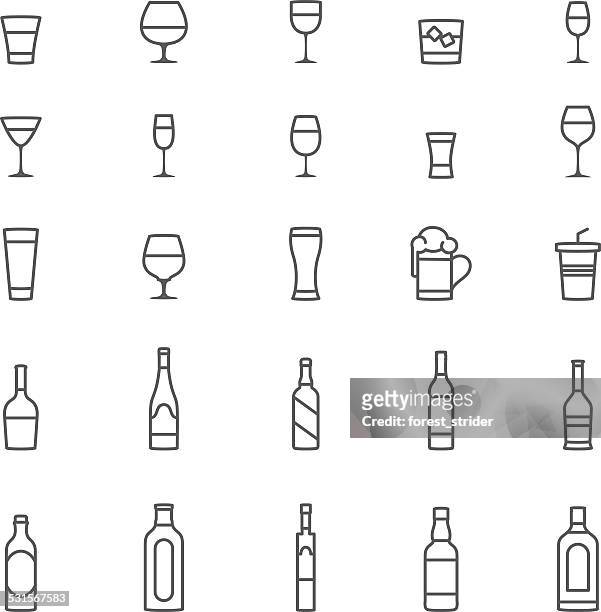 illustrazioni stock, clip art, cartoni animati e icone di tendenza di icone di alcol - bottiglie