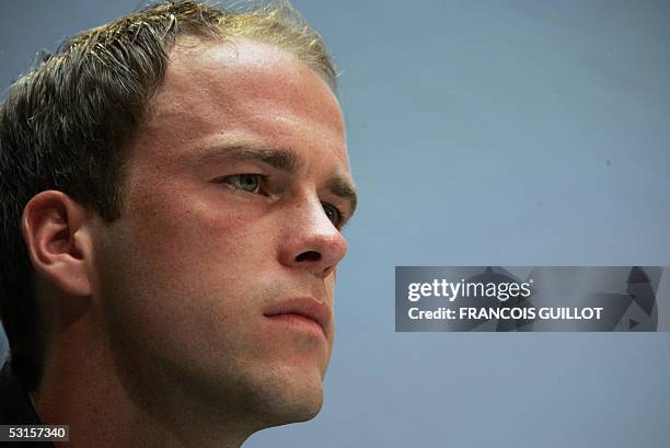 German midfielder Fabian Ernst gives a press conference, 27 June 2005 at the Leipzig railway station, two days before the Confederations cup 3rd...