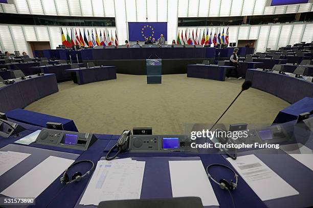 General view of the inside the European Parliament on May 12, 2016 in Strasbourg, France. The United Kingdom will hold a referendum on June 23, 2016...