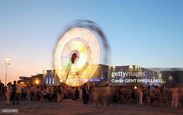 Albanians enjoy a live electoral concert in Tirana central square, 27 June, 2005. A week before Albanians vote in a general election an opinion poll...