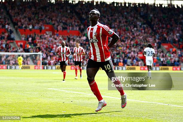 Sadio Mane of Southampton celebrates scoring his team's first goal during the Barclays Premier League match between Southampton and Crystal Palace at...