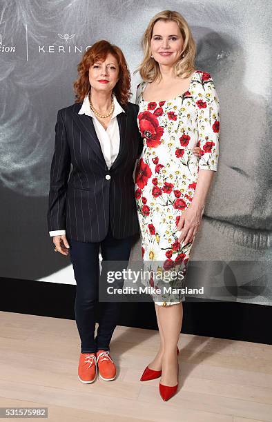 Susan Sarandon and Geena Davis attend the Kering Women in Motion talk with Susan Sarandon, Geena Davis & Madeline Di Nonno during the The 69th Annual...