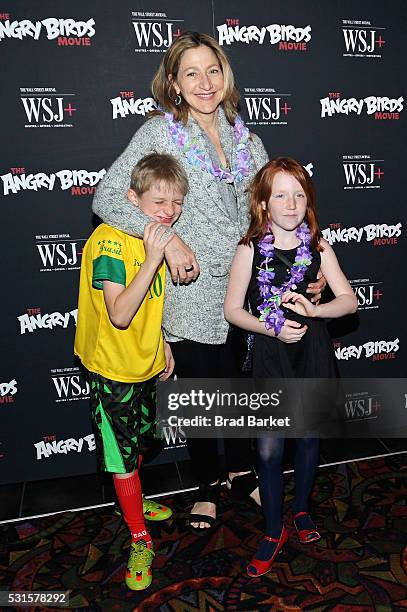 Actress Edie Falco and her children Anderson Falco and Macy Falco attend the "The Angry Birds Movie" New York Screening at Regal Cinemas Union Square...