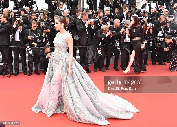 Araya A. Hargate attends 'The BFG ' premiere during the 69th annual Cannes Film Festival at the Palais des Festivals on May 14, 2016 in Cannes,...