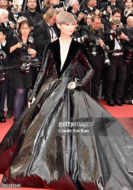 Li Yuchun aka Chris Lee in a Julien Fournie dress attends 'The BFG ' premiere during the 69th annual Cannes Film Festival at the Palais des Festivals...