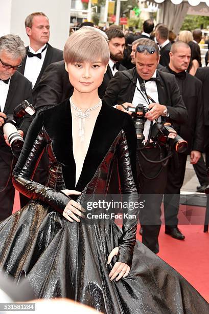 Li Yuchun aka Chris Lee in a Julien Fournie dress attends 'The BFG ' premiere during the 69th annual Cannes Film Festival at the Palais des Festivals...