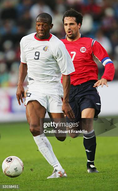 Paulo Wanchope of Costa Rica is chased by Martin Andresen of Norway during the International Friendly match between Norway and Costa Rica at The...