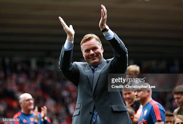 Ronald Koeman manager of Southampton applauds supporters after the Barclays Premier League match between Southampton and Crystal Palace at St Mary's...