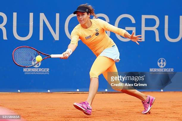 Tatjana Maria of germany returns the ball to Antonia Lottner of Germany during Day Two of the Nuernberger Versicherungscup 2016 on May 15, 2016 in...