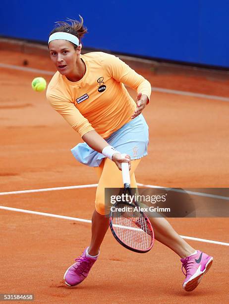 Tatjana Maria of germany returns the ball to Antonia Lottner of Germany during Day Two of the Nuernberger Versicherungscup 2016 on May 15, 2016 in...