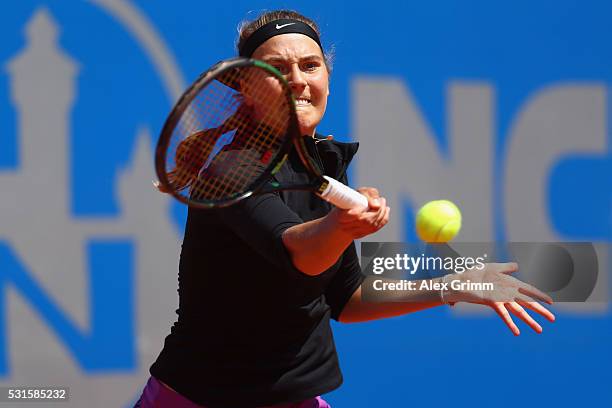 Antonia Lottner of Germany returns the ball to Tatjana Maria of Germany during Day Two of the Nuernberger Versicherungscup 2016 on May 15, 2016 in...