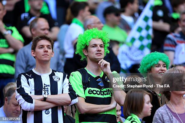 Forest Green Rovers fans look on during the Vanarama Football Conference League: Play Off Final match between Forest Green Rovers and Grimsby Town at...