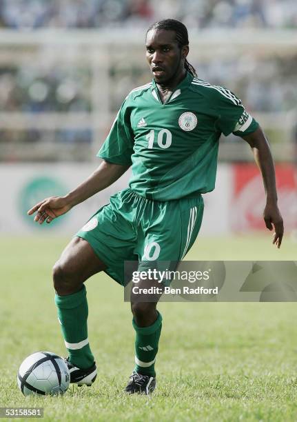 Jay Jay Okocha of Nigeria in action during the 2006 World Cup Qualifying match between Nigeria and Angola at the Sany Abacha Stadium on June 18 in...