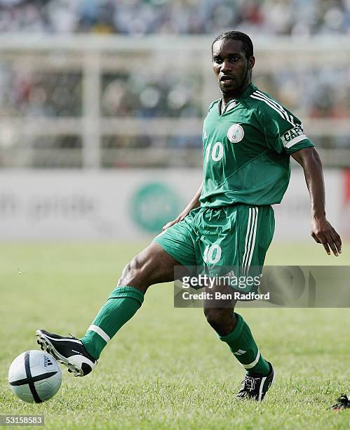 Jay Jay Okocha of Nigeria in action during the 2006 World Cup Qualifying match between Nigeria and Angola at the Sany Abacha Stadium on June 18 in...