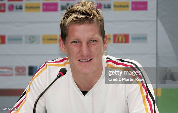 Bastian Schweinsteiger of Germany poses during the press conference of the German National Team for the Confederations Cup 2005 on June 28, 2005 in...