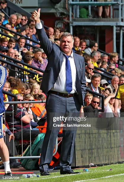 Sunderland manager Sam Allardyce during the Barclays Premier League match between Watford and Sunderland at Vicarage Road on May 15, 2016 in Watford,...