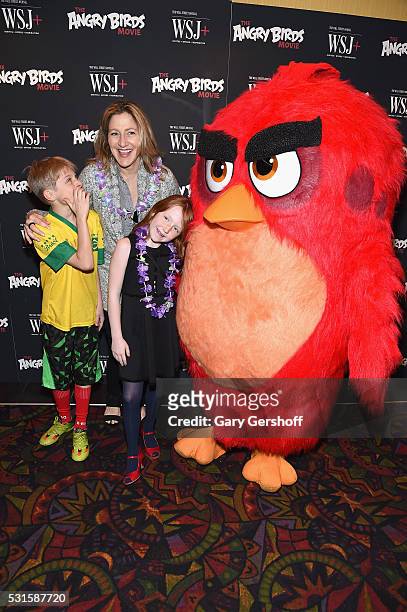 Actress Edie Falco and children Anderson Falco and Macy Falco attend "The Angry Birds Movie" New York screening at Regal Union Square on May 15, 2016...