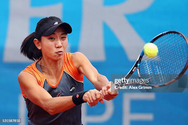 Jia-Jing Lu of China returns the ball to Barbora Krejcikova of Czech Republic during her match during Day Two of the Nuernberger Versicherungscup...