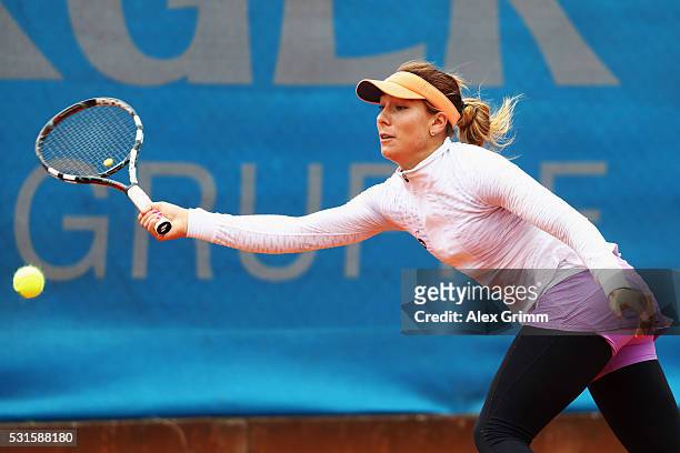 Elisa Kostova of Bulgaria returns the ball to Marina Melnikova of Russia during Day Two of the Nuernberger Versicherungscup 2016 on May 15, 2016 in...