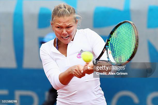 Marina Melnikova of Russia returns the ball to Elisa Kostova of Bulgaria during Day Two of the Nuernberger Versicherungscup 2016 on May 15, 2016 in...