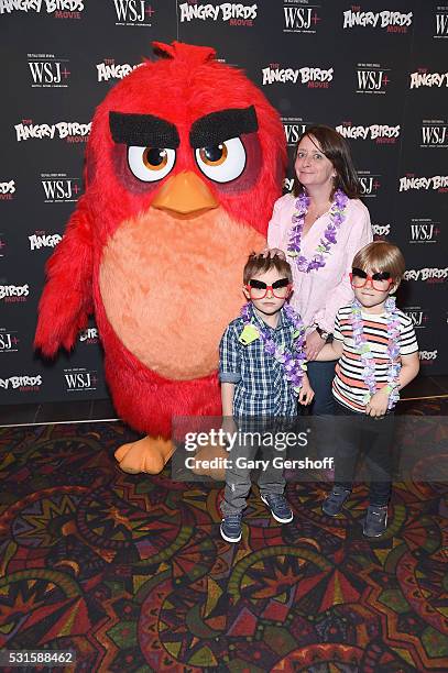 Actress/comedian Rachel Dratch with son, Eli Benjamin Wahl and friend attend "The Angry Birds Movie" New York screening at Regal Union Square on May...