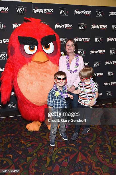 Actress/comedian Rachel Dratch with son, Eli Benjamin Wahl and friend attend "The Angry Birds Movie" New York screening at Regal Union Square on May...