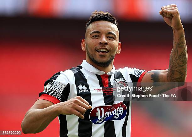 Nathan Arnold of Grimsby Town celebrates during the Vanarama Football Conference League: Play Off Final match between Forest Green Rovers and Grimsby...