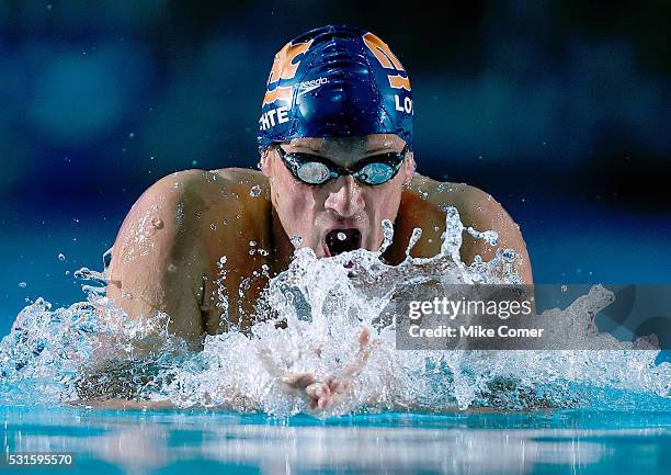 Ryan Lochte swims the breaststroke leg of a preliminary heat of the men's 200m IM during the 2016 Arena Pro Swim Series at Charlotte swim meet at the...