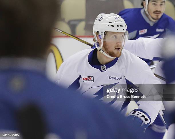 Erik Condra of the Tampa Bay Lightning skates during an off-day practice session prior to Game Two of the Eastern Conference Final against the...