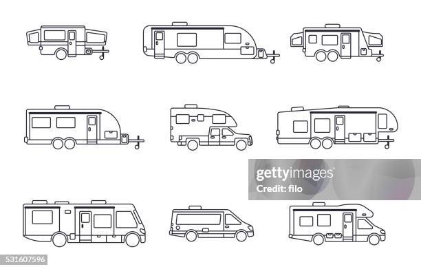 stockillustraties, clipart, cartoons en iconen met recreational vehicles, motor homes and camping trailers - convoy