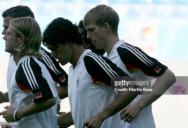 Marco Engelhardt, Michael Ballack and Per Mertesacker seen in action during the training session of the German National Team for the Confederations...