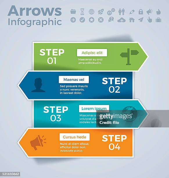 four step arrows infographic concept - lorem ipsum stock illustrations
