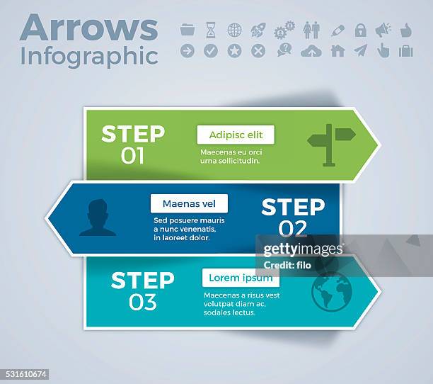 drei schritt pfeil infografik - 2 infographic stock-grafiken, -clipart, -cartoons und -symbole