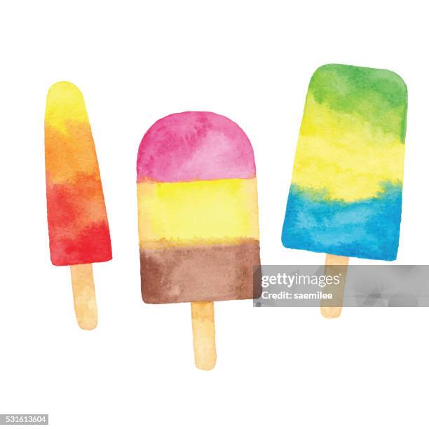 aquarell eis-am-stiel-print - flavored ice stock-grafiken, -clipart, -cartoons und -symbole