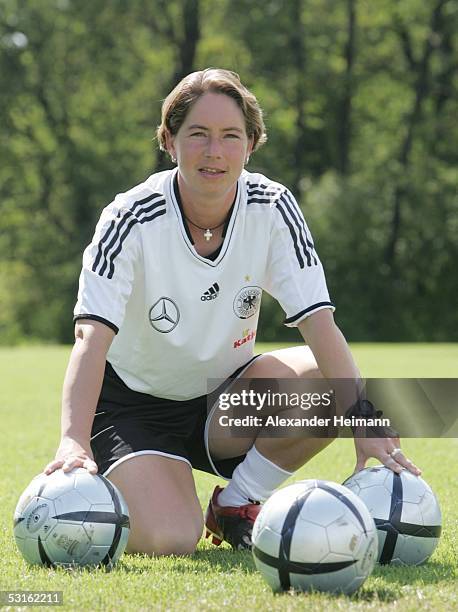 Maren Meinert looks in the camera during the Team presentation of the women's under 19 on June 28, 2005 in Grunberg near Frankfurt, Germany.