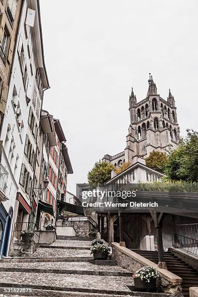 the cathedral of notre dame in lausanne - lausanne cathedral notre dame stock pictures, royalty-free photos & images