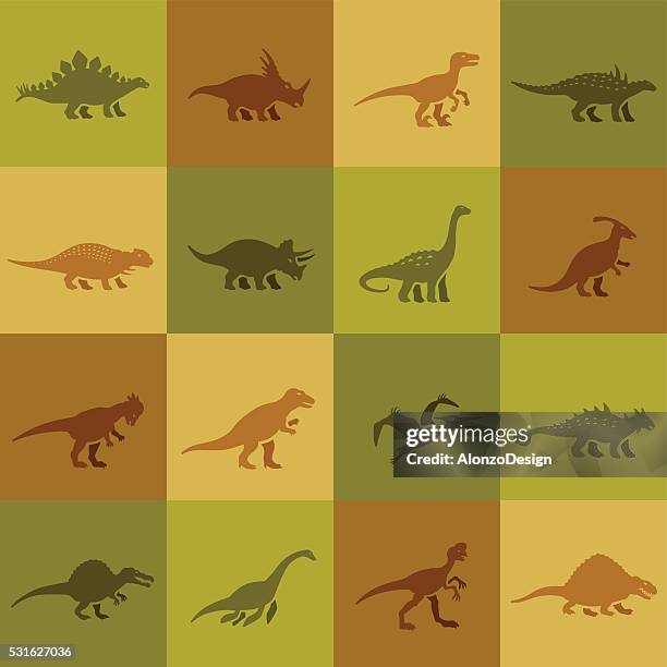 dinosaurier-icon-set - diplodocus stock-grafiken, -clipart, -cartoons und -symbole