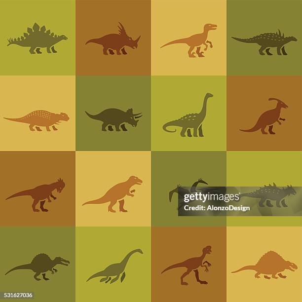 dinosaurs icon set - thyreophora stock illustrations