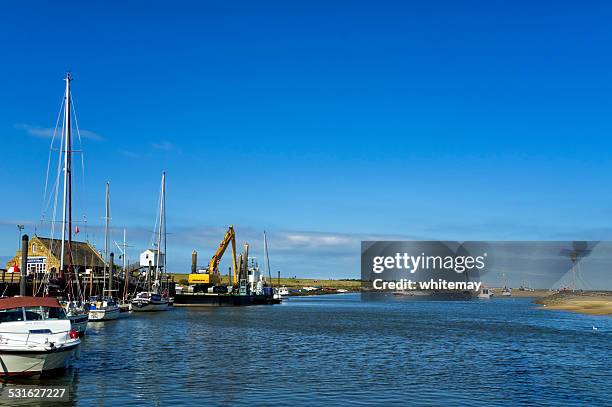 harbour craft at wells-next-the-sea - dredging industry stock pictures, royalty-free photos & images
