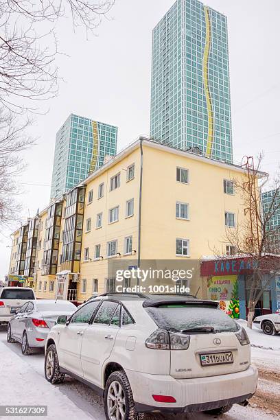 skyscrapers at winter in astana - kazakhstan culture stock pictures, royalty-free photos & images